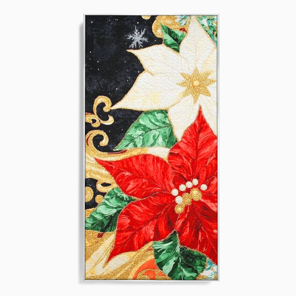 Tablou canvas cu tablou canvas cu craciunite rosii si albe, in rama de aluminiu argintiu